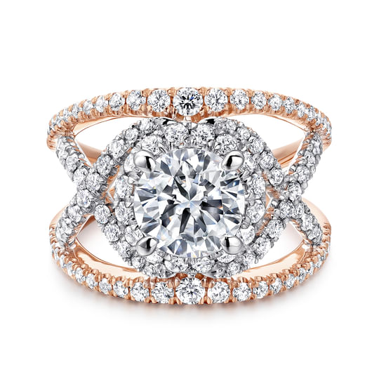 Gabriel - 14K White-Rose Gold Round Halo Diamond Engagement Ring