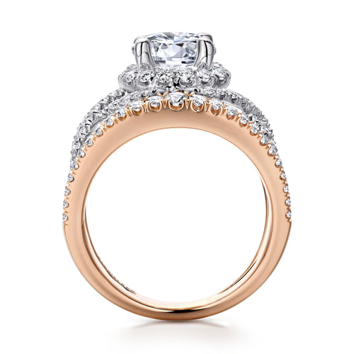 14K White-Rose Gold Round Halo Diamond Engagement Ring