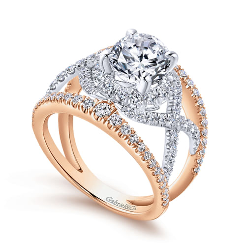 14K White-Rose Gold Round Halo Diamond Engagement Ring