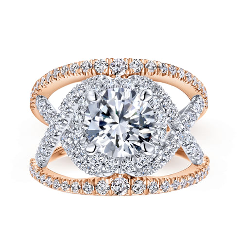 14K White-Rose Gold Round Halo Diamond Engagement Ring