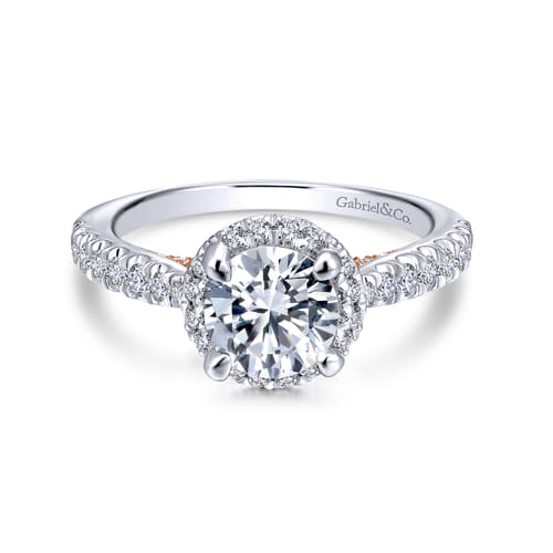 14K White-Rose Gold Round Halo Diamond Engagement Ring 14K White-Rose Gold Round Halo Diamond Engagement Ring