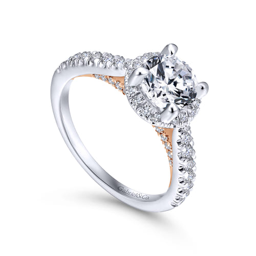 14K White-Rose Gold Round Halo Diamond Engagement Ring 14K White-Rose Gold Round Halo Diamond Engagement Ring