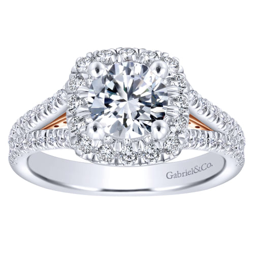14K White-Rose Gold Round Halo Diamond Engagement Ring
