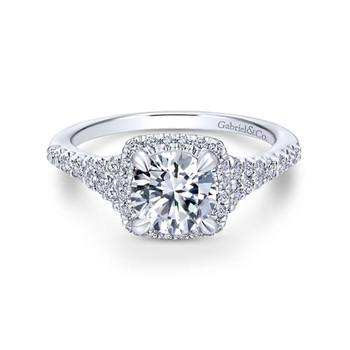 14K White-Rose Gold Round Halo Diamond Engagement Ring