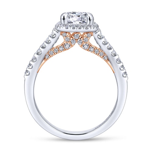 14K White-Rose Gold Round Halo Diamond Engagement Ring