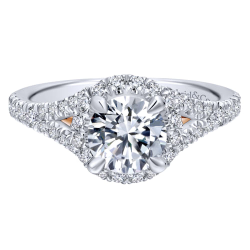 14K White-Rose Gold Round Halo Diamond Engagement Ring