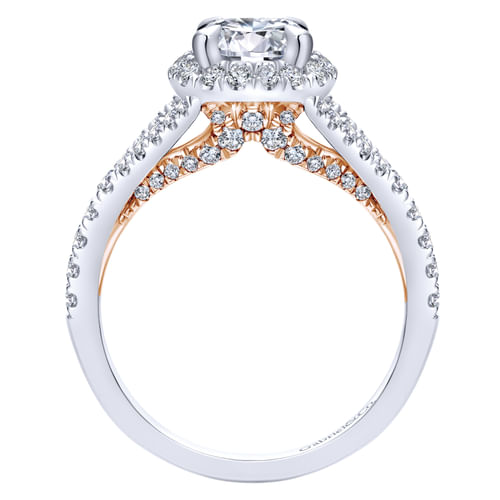 14K White-Rose Gold Round Halo Diamond Engagement Ring