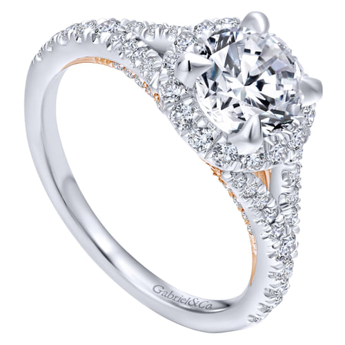 14K White-Rose Gold Round Halo Diamond Engagement Ring