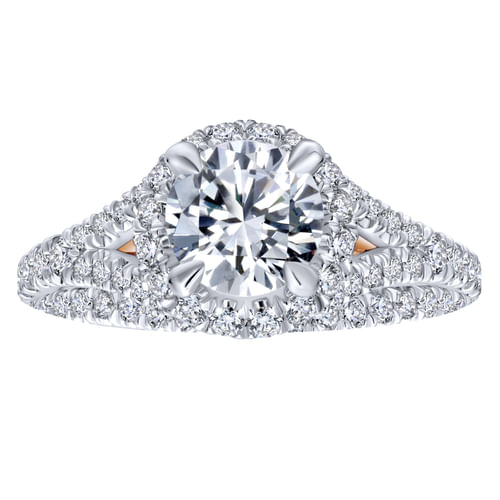 14K White-Rose Gold Round Halo Diamond Engagement Ring