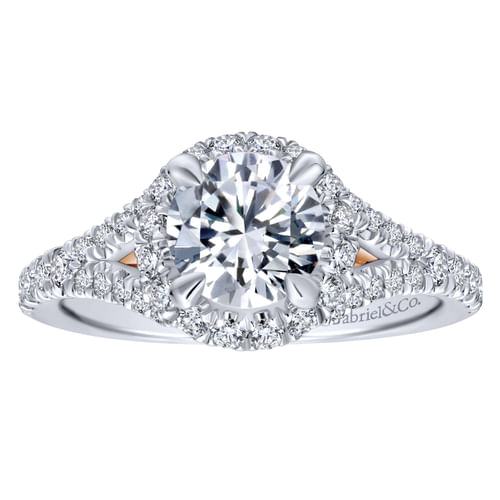 14K White-Rose Gold Round Halo Diamond Engagement Ring