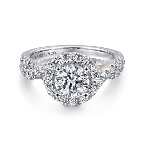 14K White-Rose Gold Round Halo Diamond Engagement Ring