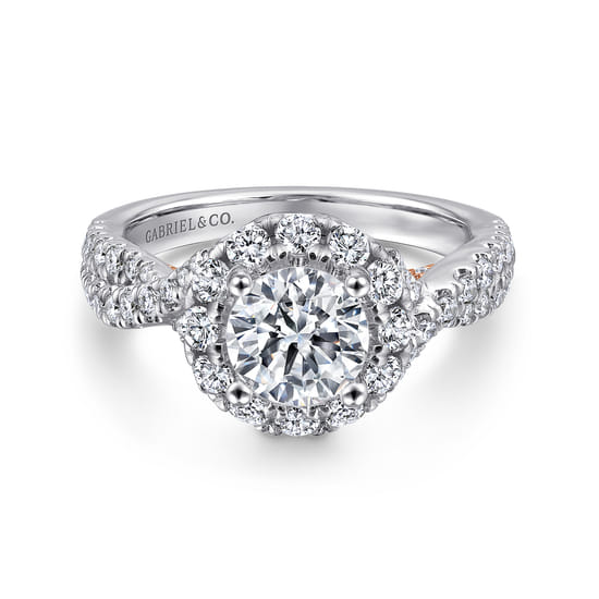 Gabriel - 14K White-Rose Gold Round Halo Diamond Engagement Ring