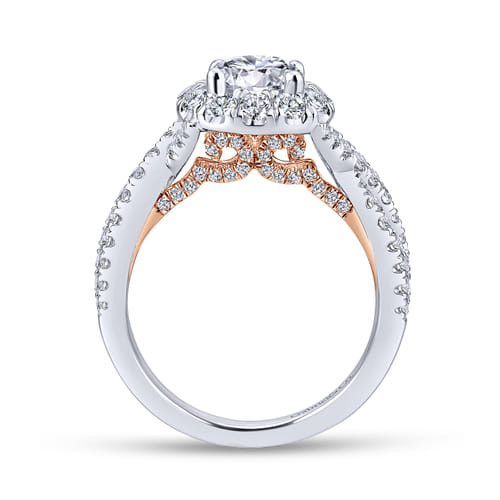 14K White-Rose Gold Round Halo Diamond Engagement Ring