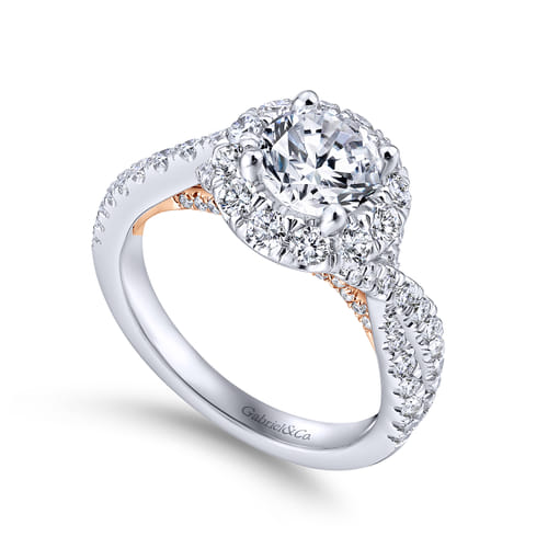 14K White-Rose Gold Round Halo Diamond Engagement Ring