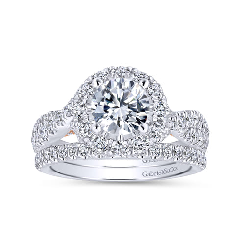 14K White-Rose Gold Round Halo Diamond Engagement Ring