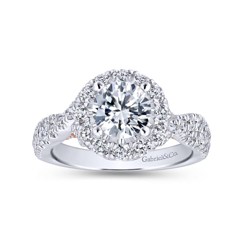 14K White-Rose Gold Round Halo Diamond Engagement Ring