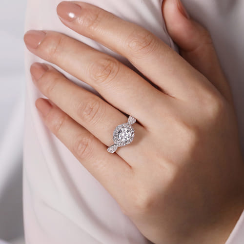14K White-Rose Gold Round Halo Diamond Engagement Ring