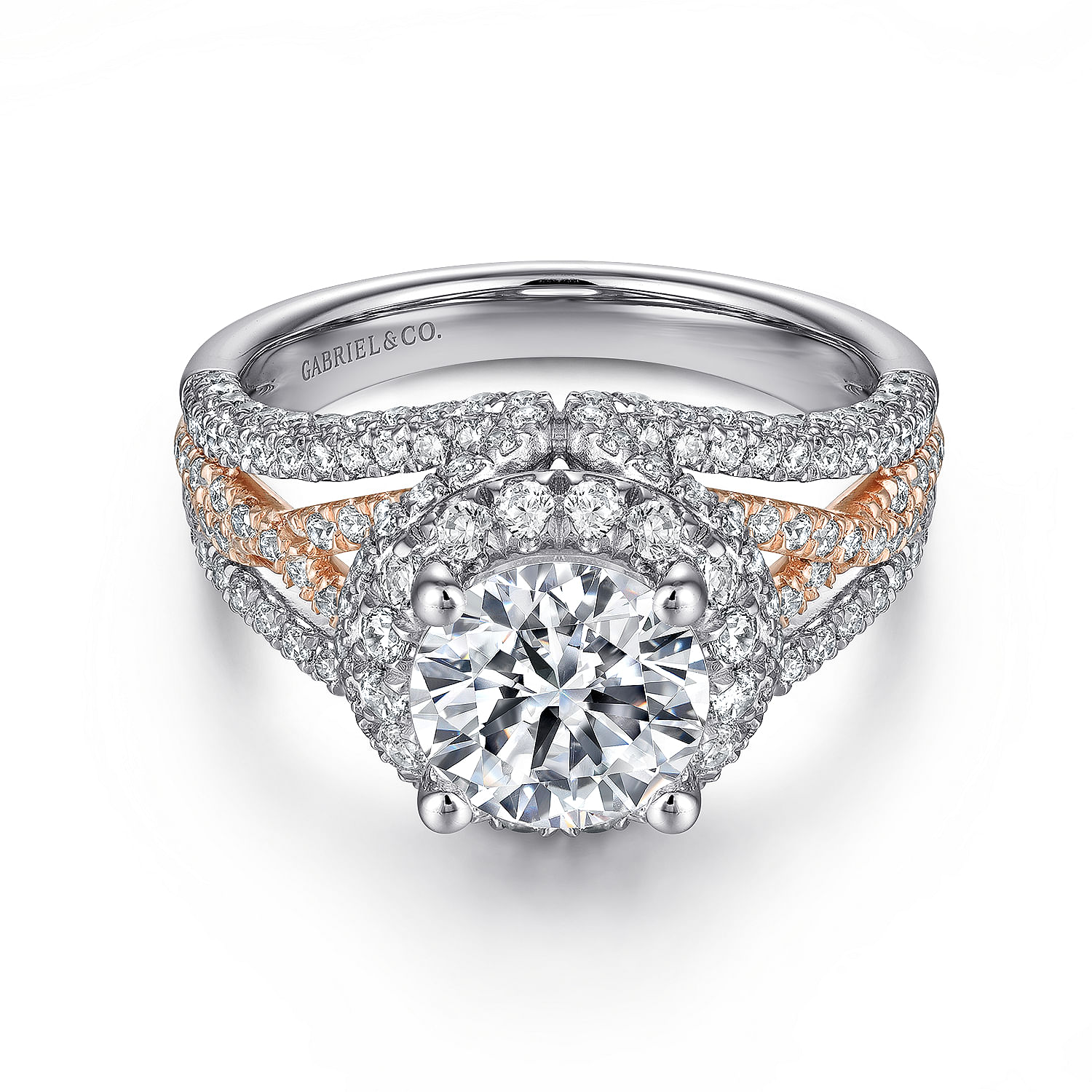 Gabriel - 14K White-Rose Gold Round Halo Diamond Engagement Ring