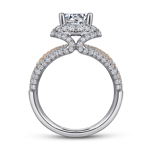 14K White-Rose Gold Round Halo Diamond Engagement Ring