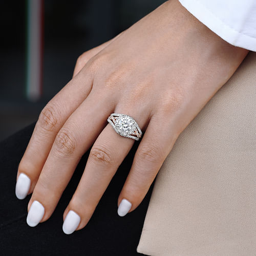 14K White-Rose Gold Round Halo Diamond Engagement Ring