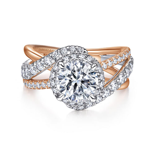 14K White-Rose Gold Round Halo Diamond Engagement Ring