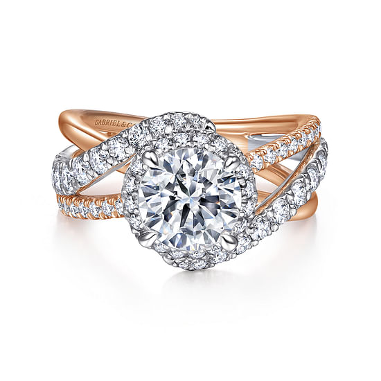 Gabriel - 14K White-Rose Gold Round Halo Diamond Engagement Ring