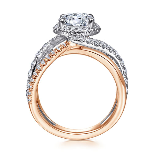 14K White-Rose Gold Round Halo Diamond Engagement Ring