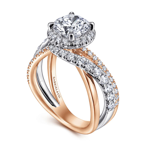 14K White-Rose Gold Round Halo Diamond Engagement Ring