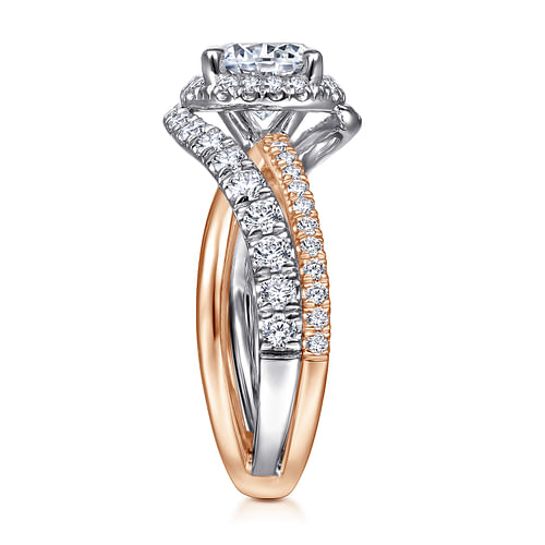 14K White-Rose Gold Round Halo Diamond Engagement Ring