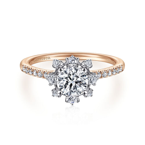 14K White-Rose Gold Round Halo Diamond Engagement Ring