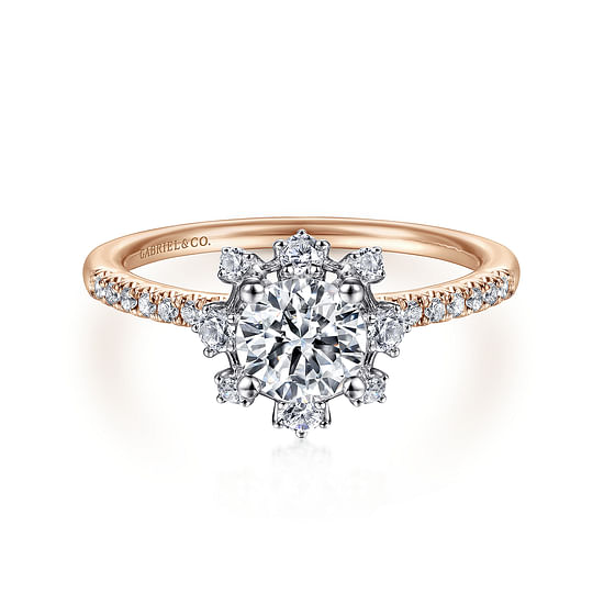 Gabriel - 14K White-Rose Gold Round Halo Diamond Engagement Ring