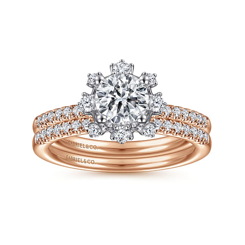 14K White-Rose Gold Round Halo Diamond Engagement Ring