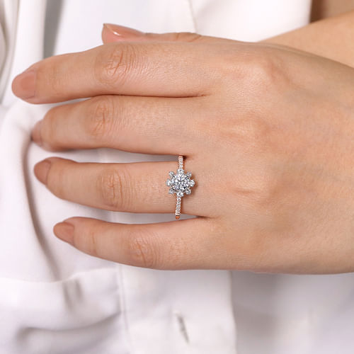 14K White-Rose Gold Round Halo Diamond Engagement Ring