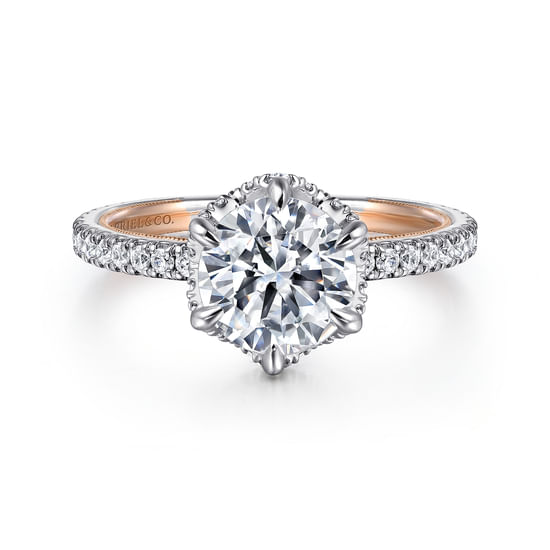 Gabriel - 14K White-Rose Gold Round Halo Diamond Engagement Ring