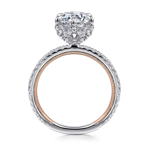 14K White-Rose Gold Round Halo Diamond Engagement Ring