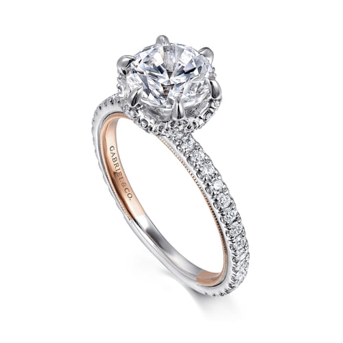 14K White-Rose Gold Round Halo Diamond Engagement Ring