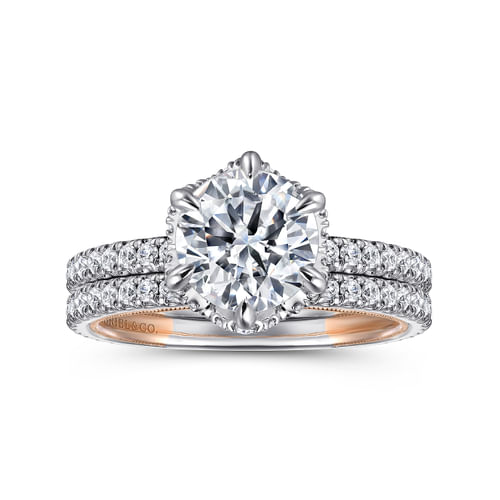 14K White-Rose Gold Round Halo Diamond Engagement Ring