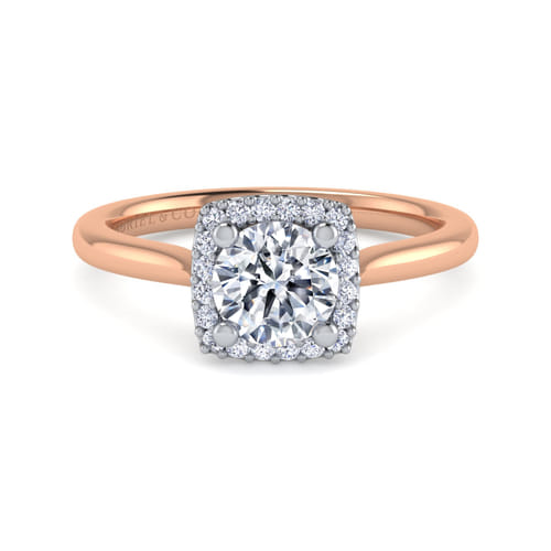 14K White-Rose Gold Round Halo Diamond Engagement Ring 14K White-Rose Gold Round Halo Diamond Engagement Ring