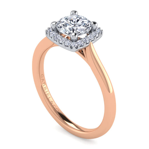 14K White-Rose Gold Round Halo Diamond Engagement Ring 14K White-Rose Gold Round Halo Diamond Engagement Ring