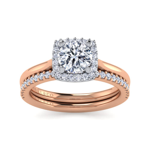 14K White-Rose Gold Round Halo Diamond Engagement Ring 14K White-Rose Gold Round Halo Diamond Engagement Ring