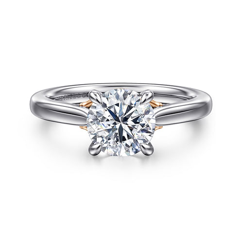14K White-Rose Gold Round Lotus Diamond Engagement Ring