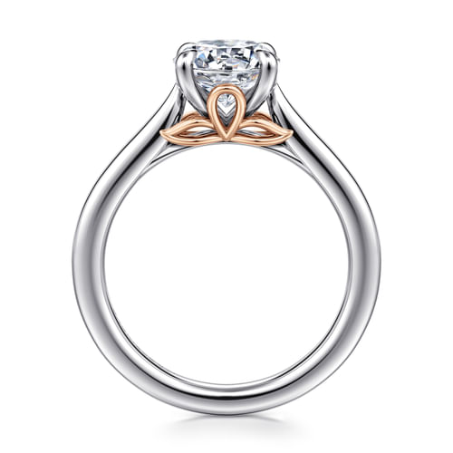 14K White-Rose Gold Round Lotus Diamond Engagement Ring