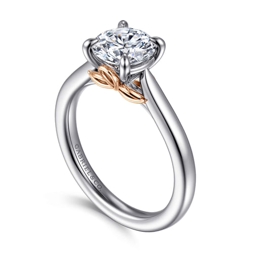 14K White-Rose Gold Round Lotus Diamond Engagement Ring