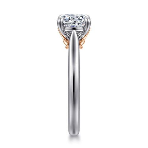 14K White-Rose Gold Round Lotus Diamond Engagement Ring