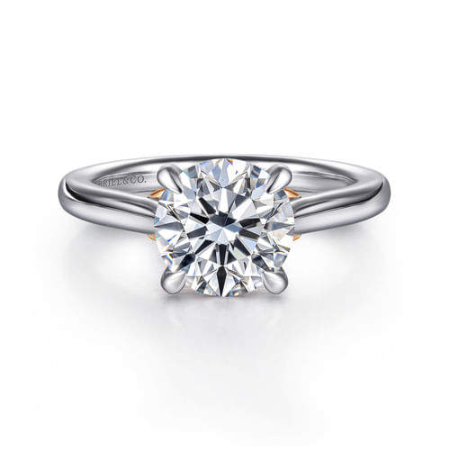 14K White-Rose Gold Round Lotus Diamond Engagement Ring