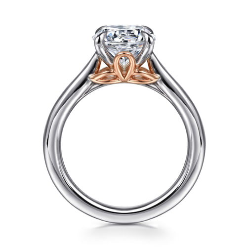 14K White-Rose Gold Round Lotus Diamond Engagement Ring