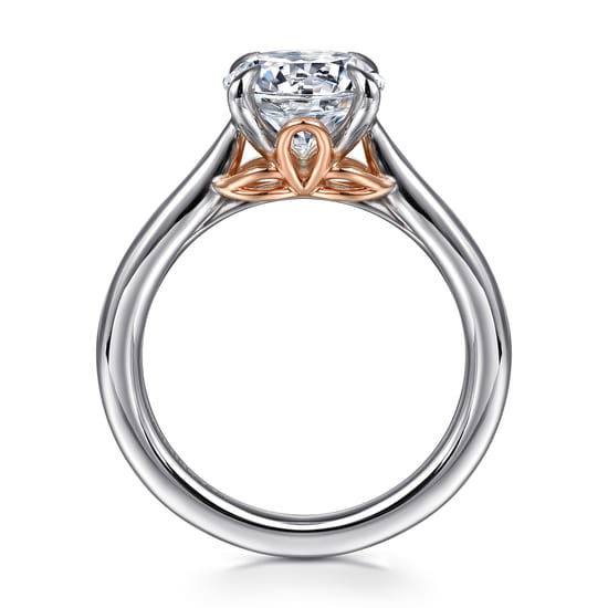 14K White-Rose Gold Round Lotus Diamond Engagement Ring angle 2