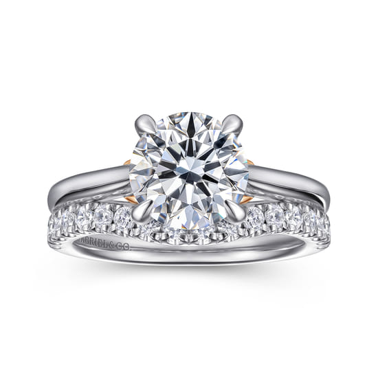 14K White-Rose Gold Round Lotus Diamond Engagement Ring angle 4