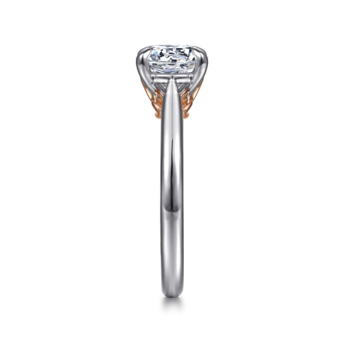 14K White-Rose Gold Round Lotus Diamond Engagement Ring