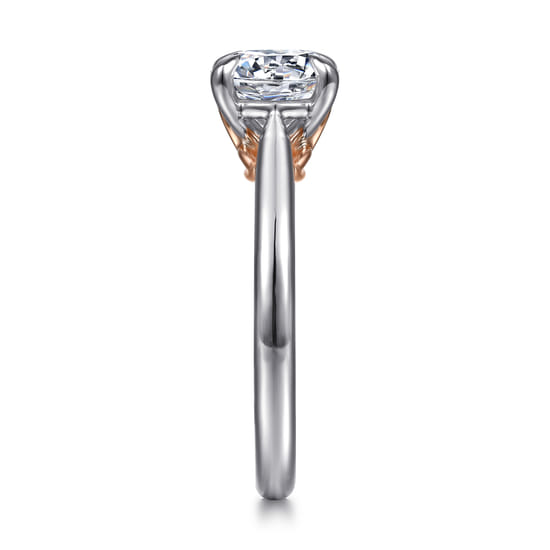 14K White-Rose Gold Round Lotus Diamond Engagement Ring angle 5